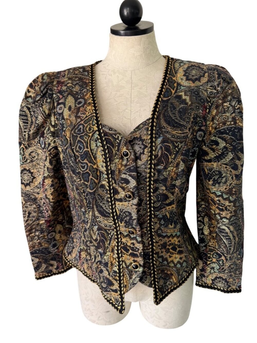 Cachet By Bari Protas Womens Cropped Jacket Metallic Brocade Size 11/12 Vintage